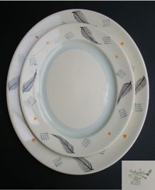 BURLEIGH WARE OVAL SERVING PLATES 'FEATHER PATTERNS'  MID CENTURY MODERNIST