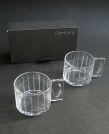                       ORREFORS CLEAR CUT STRIPE GLASS HOTTO MUGS DESIGNED BY LENA BERGSTROM