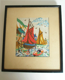        1930s FRAMED EMBROIDERED PICTURE ON LINEN