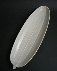 POOLE POTTERY TWINTONE LIME YELLOW AND SEAGULL CUCUMBER DISH LARGE SIZE