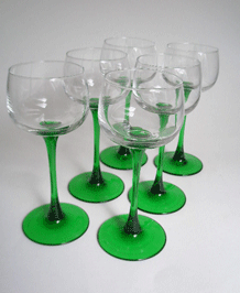          VINTAGE ALSACE ARC GREEN STEMMED WINE GLASSES X6