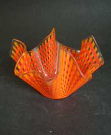 CHANCE GLASS HANDKERCHIEF VASE RED AND ORANGE GINGHAM