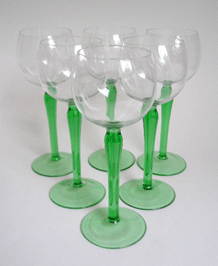                          VINTAGE ALSACE GREEN STEMMED WINE GLASSES (x6)