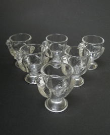 SIX FRENCH GLASS CHICK EGG CUPS
