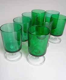 SET OF EIGHT FRENCH GREEN WINE GLASSES