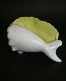       POOLE POTTERY 1950s TWINTONE LIME YELLOW AND SEAGULL CONCH SHELL