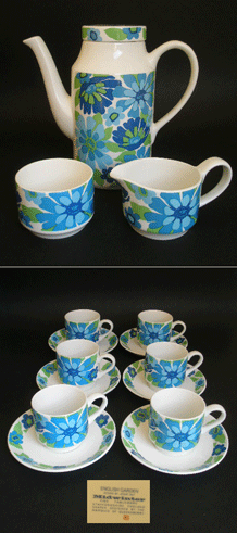          MIDWINTER ENGLISH GARDEN COFFEE SET DESIGNED BY JESSIE TAIT IN 1967 ON THE FINE SHAPE