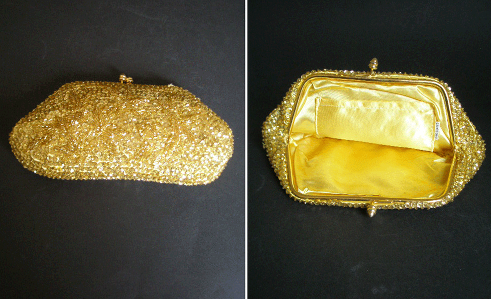 VINTAGE GOLD HAND BEADED EVENING BAG - A Pretty Penny - Antique