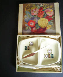 CARLTON WARE JAM AND BUTTER DISH WITH KNIFE IN ORIGINAL BOX