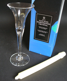 DARTINGTON GLASS CANDLEHOLDER WITH TEARDROP IN STEM  IN ORIGINAL BOX
