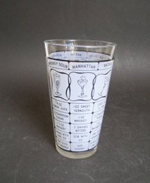 VINTAGE COCKTAIL DRINK MIXER MEASURING GLASS WITH RECIPES