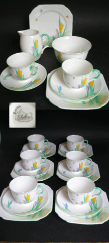 SHELLEY CROCUS TEA SET IN THE LOMOND SHAPE OF THE 1920s