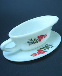 JAJ PYREX JUNE ROSE GRAVY BOAT AND STAND
