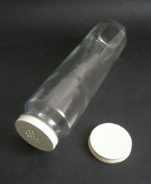  VINTAGE COMBINED GLASS ROLLING PIN AND FLOUR SIFTER